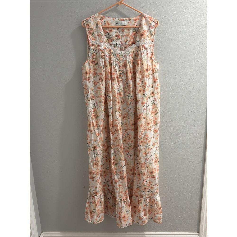 Ella Simone XL Nightgown Chemise Sunset Poppy Floral Cotton Lace Ruffle Hemline